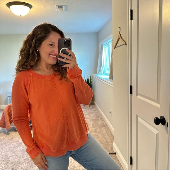 Soft Surroundings Pink Coral Textured Space Dye Cotton Waffle Long Sleeve Medium - Picture 3 of 14